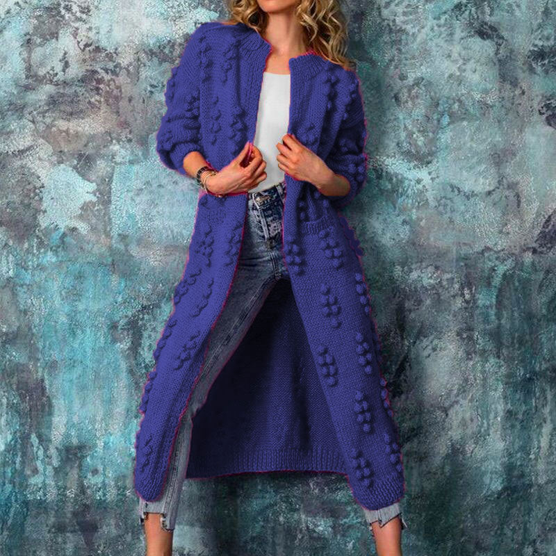 Women's Cardigan Sweater | Long Cable Knit Pom Pom
