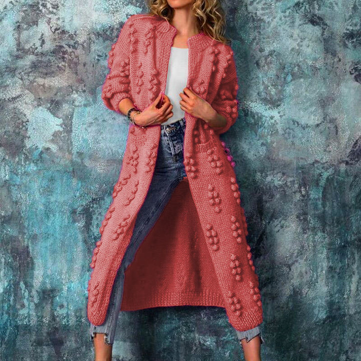 Women's Cardigan Sweater | Long Cable Knit Pom Pom