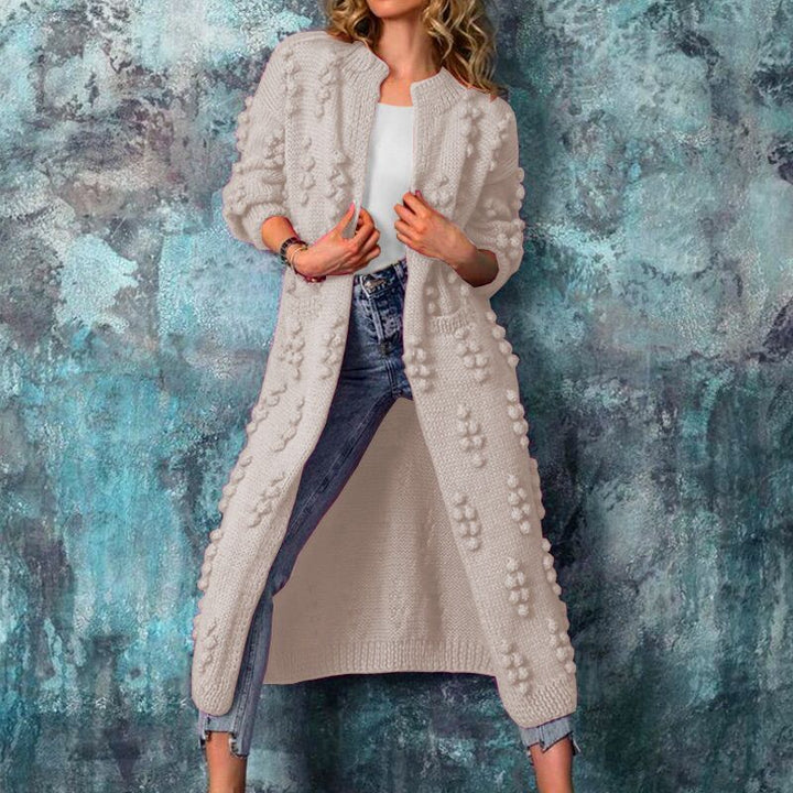 Women's Cardigan Sweater | Long Cable Knit Pom Pom