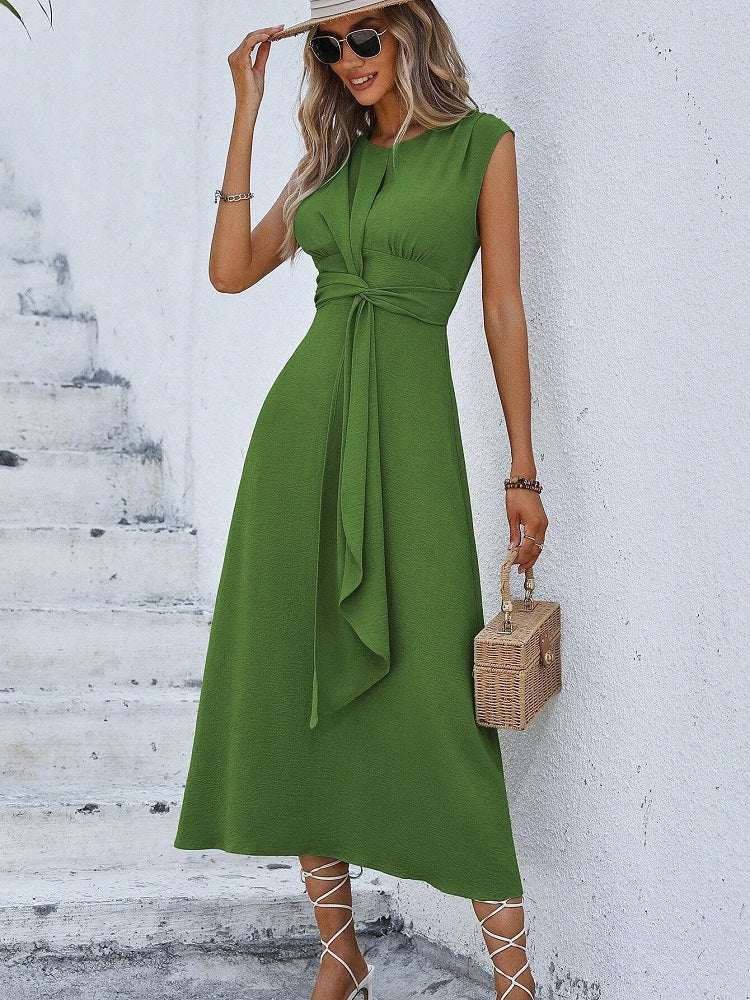 Mia | V Neck Summer Midi Dress with Tie Waist