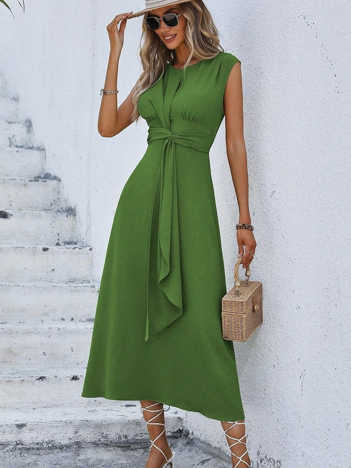 Mia | V Neck Summer Midi Dress with Tie Waist