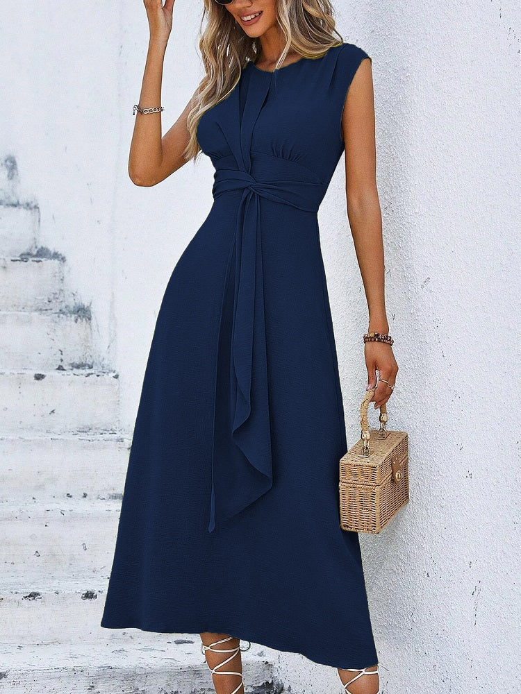 Mia | V Neck Summer Midi Dress with Tie Waist