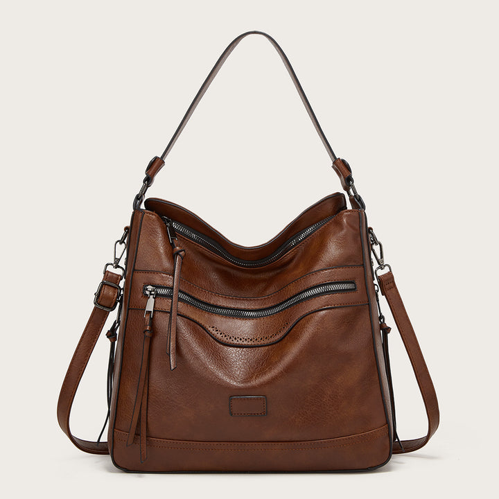 Amber | Slouchy Shoulder Bag with Zip Compartments and Detachable Strap