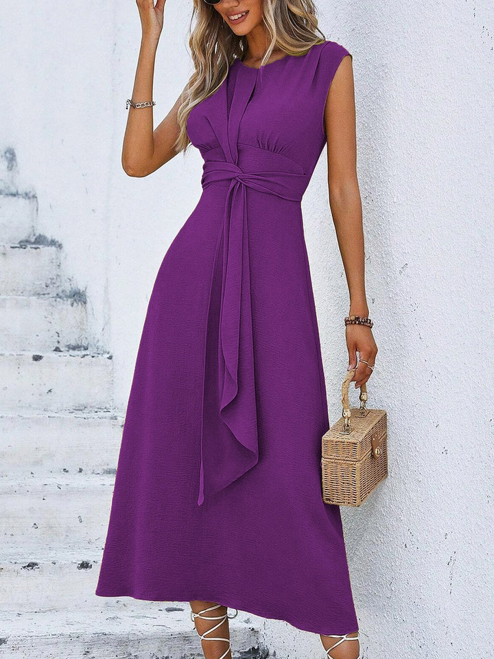 Mia | V Neck Summer Midi Dress with Tie Waist